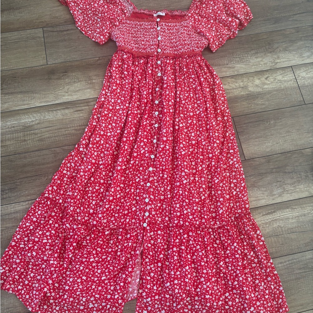 Floral Red Off-Shoulder Dress